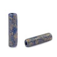 Abalorio de céramica DQ Griegos gold spot tubo 20x5mm - Azul oscuro